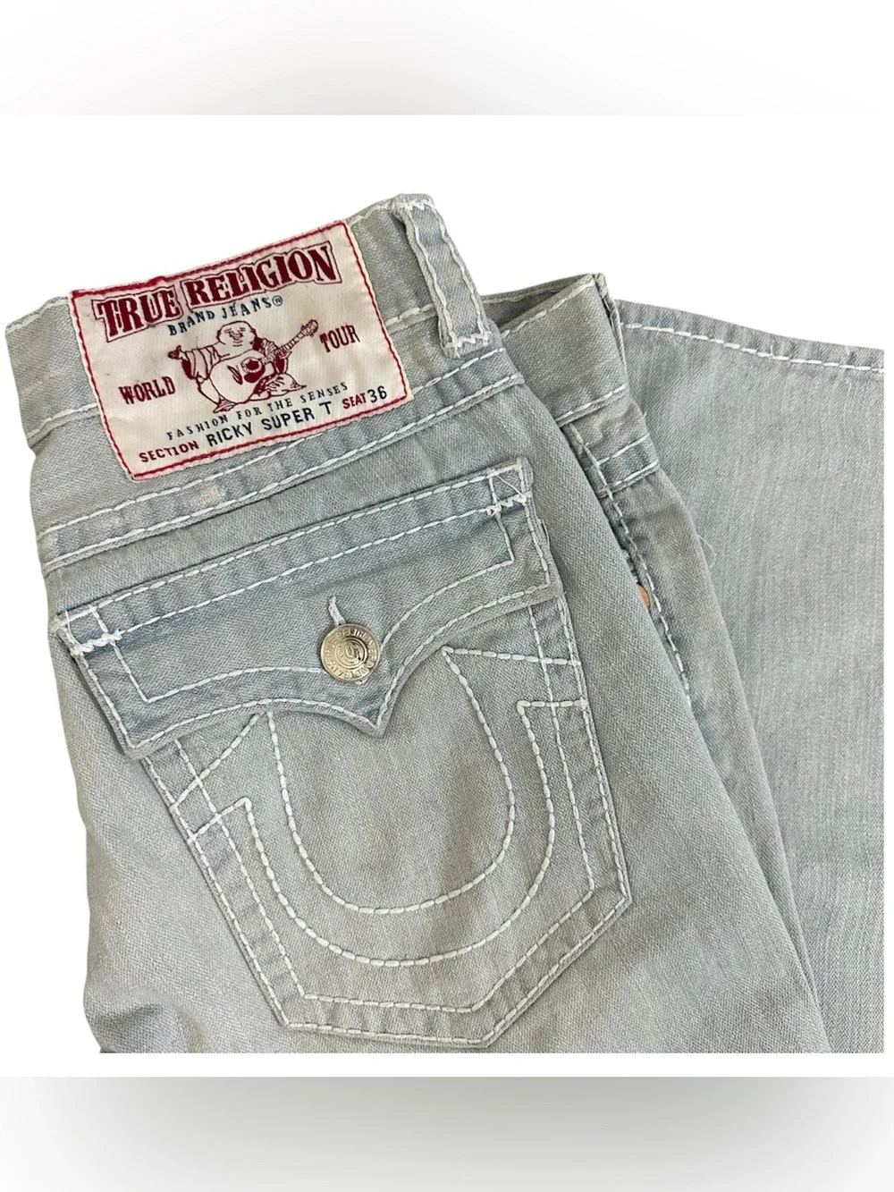 VTG True Religion Ricky Super T Relaxed Straight  Leg Mens SZ 36 Light Blue Wash